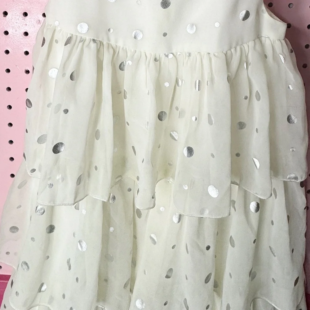 Old Navy Ivory Silver Polka Dot Tiered Ruffle Dress Girls 5T Holiday Party